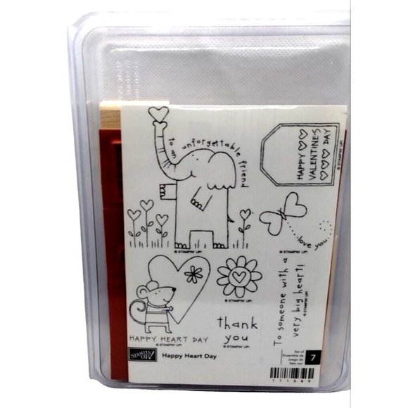 Stampin Up Happy Heart Day 7 Piece Rubber Stamp Kit Unmounted Valentines Sayings - Picture 2 of 5